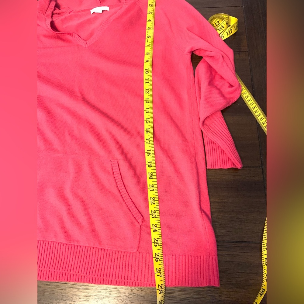 New York & Company Hot Pink Long Sleeve V-neck Pullover Sweater Hoodie Sz: Large - Picture 8 of 11